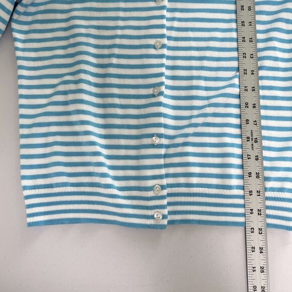 Talbots Cardigan Sweater Petite M MP Blue White Striped Embroidered Flamingo - Picture 10 of 10